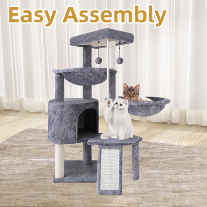 37.4'' Cat Tree Cat Tower with Scratching Posts, Activity Centre Climbing Tree Cat Furniture with Cat Condo and Two Hammocks, Grey